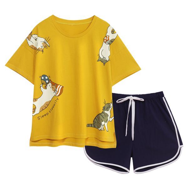 xxl pajama set women animal cat short sleeve short pants pajamas set soft sleepwear female pyjama set summer home wear, Black;red
xxl pajama set women animal cat short sleeve short pants pajamas set soft sleepwear female pyjama set summer home wear, Black;red
