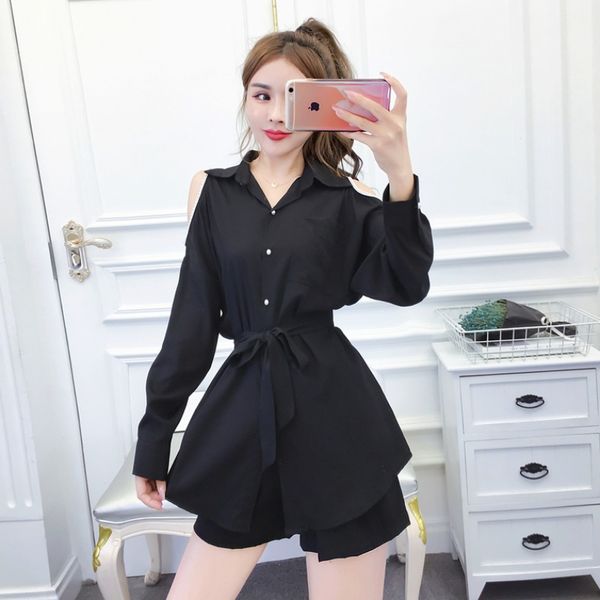 women dressises 2020 early autumn new fashion elegant pearl side off-shoulder shirt loose slimming shorts two-piece suit women, Black;white
women dressises 2020 early autumn new fashion elegant pearl side off-shoulder shirt loose slimming shorts two-piece suit women, Black;white