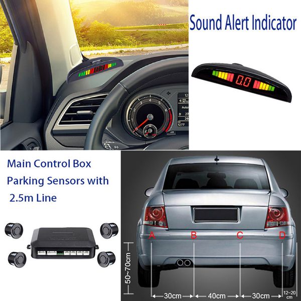 

4 sensor reverse car reversing radar led display auto voice system car assistance audio buzzer alarm radar monitor detector