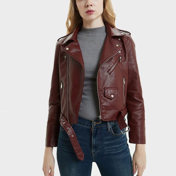 women faux leather jackets spring autumn 2019 pu jacket with belt streetwear slim ladies leather coat motorcycle bomber outwear, Black
women faux leather jackets spring autumn 2019 pu jacket with belt streetwear slim ladies leather coat motorcycle bomber outwear, Black