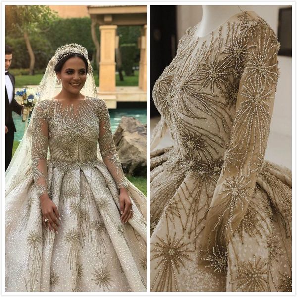2020 plus size arabic luxurious sparkly wedding dresses beaded crystals pearls bridal dresses long sleeves wedding gowns zj101, White
2020 plus size arabic luxurious sparkly wedding dresses beaded crystals pearls bridal dresses long sleeves wedding gowns zj101, White
