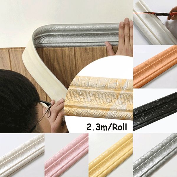 

2.3m/roll 3d waterproof rustic tile living room baseboard self adhesive vintage wallpaper wall stickers