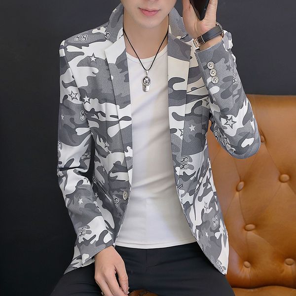men's suits & blazers 2021 spring style simple men fashion camouflage star printed small suit teenager slim fit a grain of single breas, White;black
men's suits & blazers 2021 spring style simple men fashion camouflage star printed small suit teenager slim fit a grain of single breas, White;black