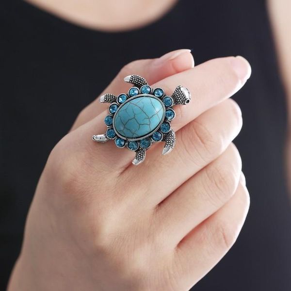 cute rhinestone bule turquoise turtle tibetan adjustable open ring for women men -p, Silver
cute rhinestone bule turquoise turtle tibetan adjustable open ring for women men -p, Silver