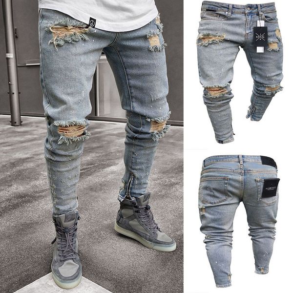 2019 new streetwear hip hop personality men jeans side zipper ripped fashion male destroyed skinny knee hole denim pencil pants, Blue
2019 new streetwear hip hop personality men jeans side zipper ripped fashion male destroyed skinny knee hole denim pencil pants, Blue