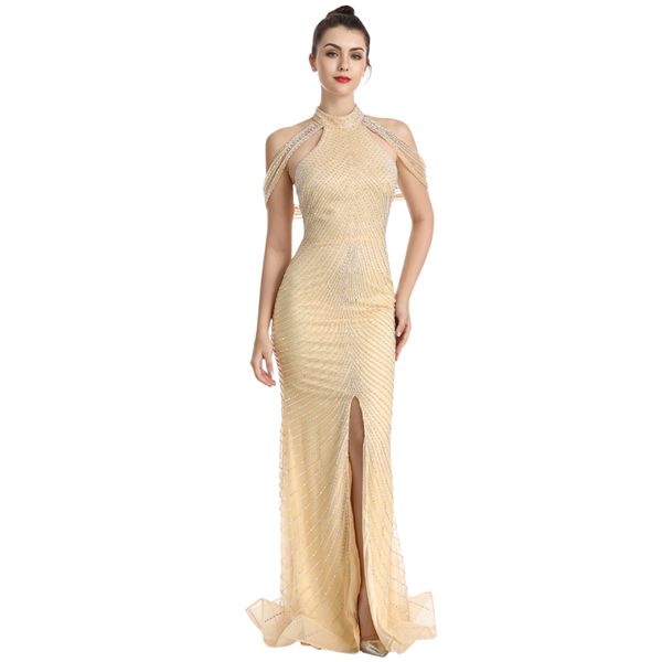 runway dresses backless celebrity high neck beaded front split luxurious trumpt robe de sequins evening party gowns zd2001, Black
runway dresses backless celebrity high neck beaded front split luxurious trumpt robe de sequins evening party gowns zd2001, Black