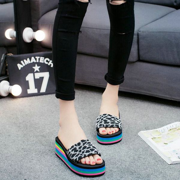2018 new summer woman shoes platform bath slippers wedge beach flip flops high heel leopard rainbow sole indoor slippers qa-33, Black
2018 new summer woman shoes platform bath slippers wedge beach flip flops high heel leopard rainbow sole indoor slippers qa-33, Black