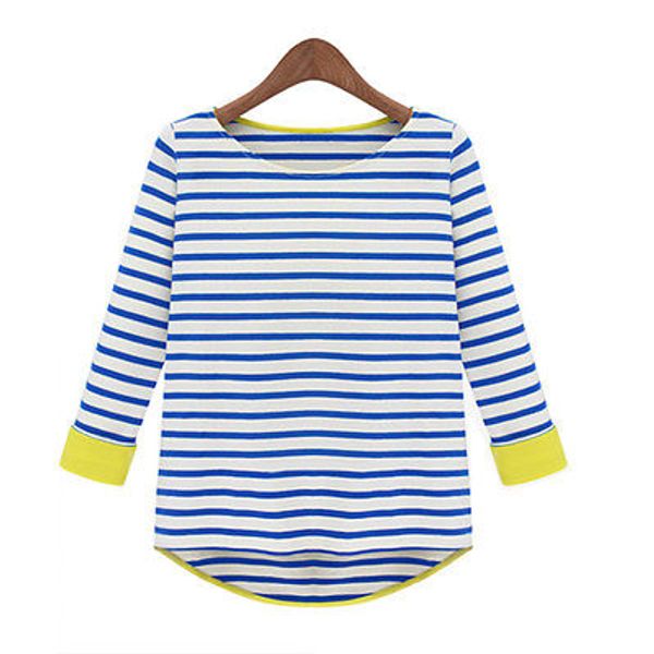 casual women leisure round neck blue striped 3/4 sleeve lady shirts, White
casual women leisure round neck blue striped 3/4 sleeve lady shirts, White