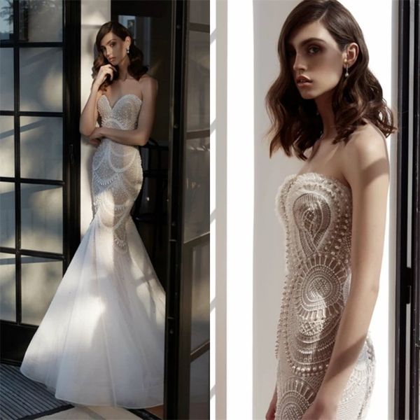 mermaid wedding dresses strapless sleeveless pearls beaded luxury bridal gowns custom made sweep train vestidos de novia sell, White
mermaid wedding dresses strapless sleeveless pearls beaded luxury bridal gowns custom made sweep train vestidos de novia sell, White
