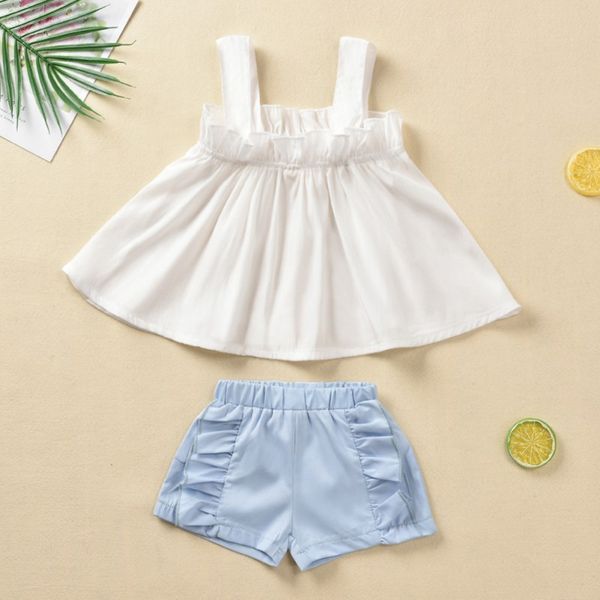 2019 summer baby girls casual sleeveless strap solid print t-shirt +shorts suits costume set, White
2019 summer baby girls casual sleeveless strap solid print t-shirt +shorts suits costume set, White