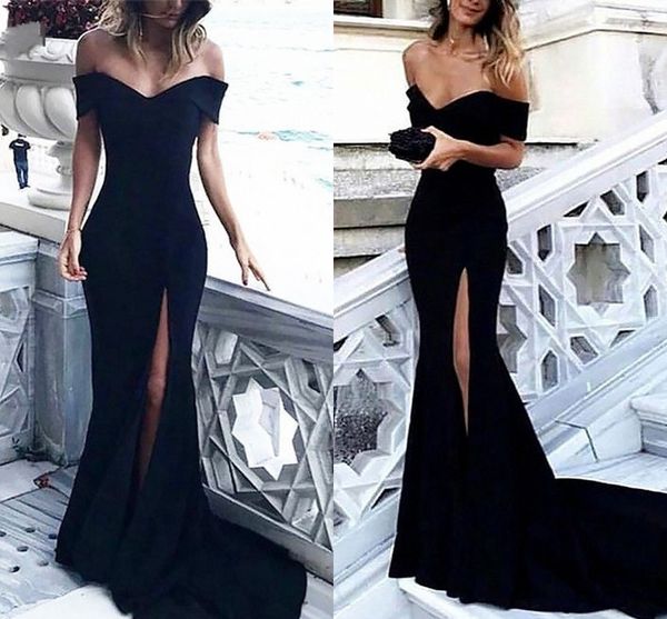 2020black evening dresses long mermaid off shoulder split front prom party dress side split sweep train evening dress custom made, Black;red
2020black evening dresses long mermaid off shoulder split front prom party dress side split sweep train evening dress custom made, Black;red