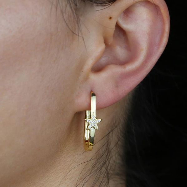 simple geometric women jewelry 5a cz star shape huggie hoop earring, Golden;silver
simple geometric women jewelry 5a cz star shape huggie hoop earring, Golden;silver