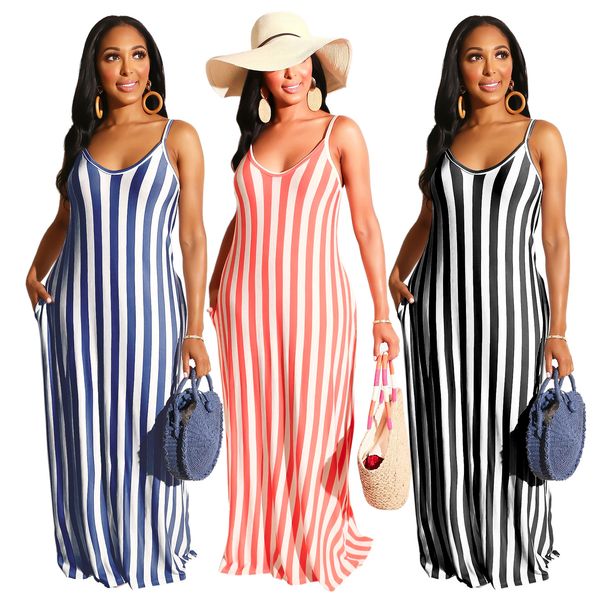 women striped maxi long dress summer elegant sleeveless spaghetti strap casual fashion v-neck beach dress, Black;gray
women striped maxi long dress summer elegant sleeveless spaghetti strap casual fashion v-neck beach dress, Black;gray