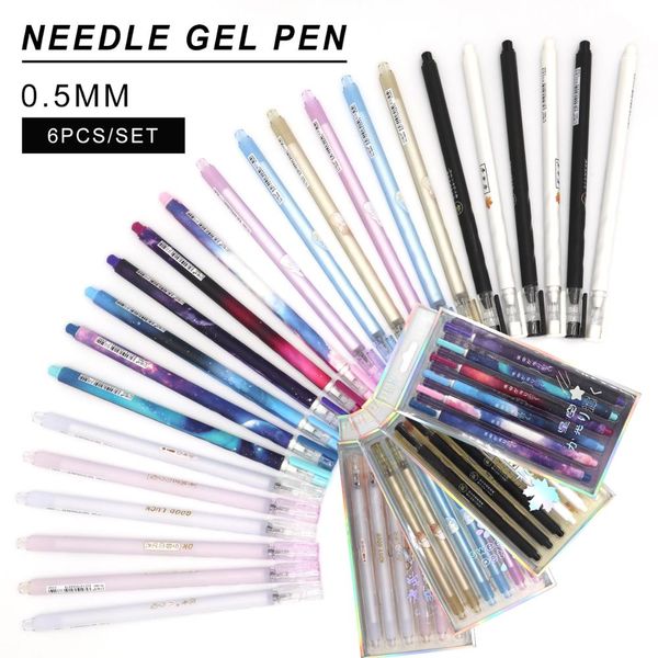 6pcs Gel Pens Starry Sky Star Kawaii Gift Black Gel-ink Student Pen For Writing Cute Stationery Office School Supplies 0.5mm