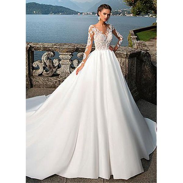 long sleeves a-line wedding dresses 2020 satin skirt bridal gowns custom plus size formal garden women wedding dress spring, White
long sleeves a-line wedding dresses 2020 satin skirt bridal gowns custom plus size formal garden women wedding dress spring, White