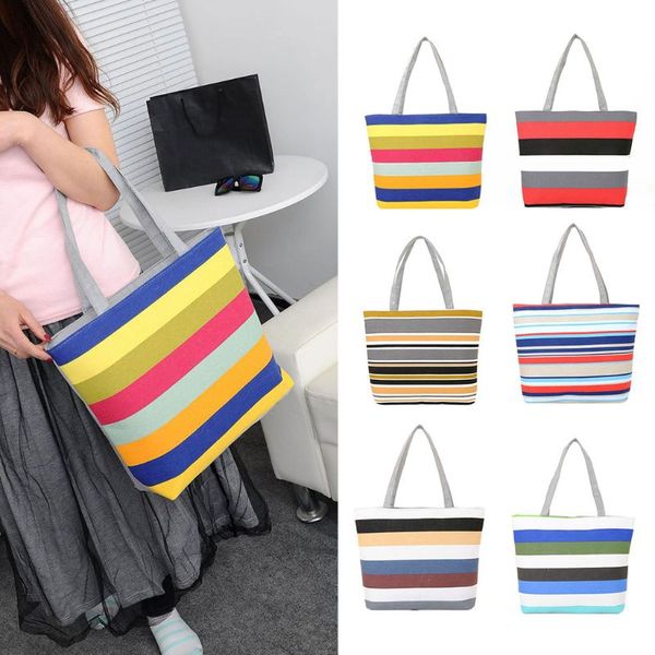 women summer beach shoulder bag handbag fashion strips canvas shopping tote zipper large capacity
women summer beach shoulder bag handbag fashion strips canvas shopping tote zipper large capacity