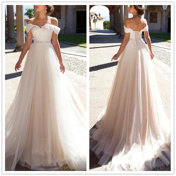 vestido off shoulder lace up a line wedding dresses lace appliques custom bridal party gown robes de mariee wedding gown, White
vestido off shoulder lace up a line wedding dresses lace appliques custom bridal party gown robes de mariee wedding gown, White