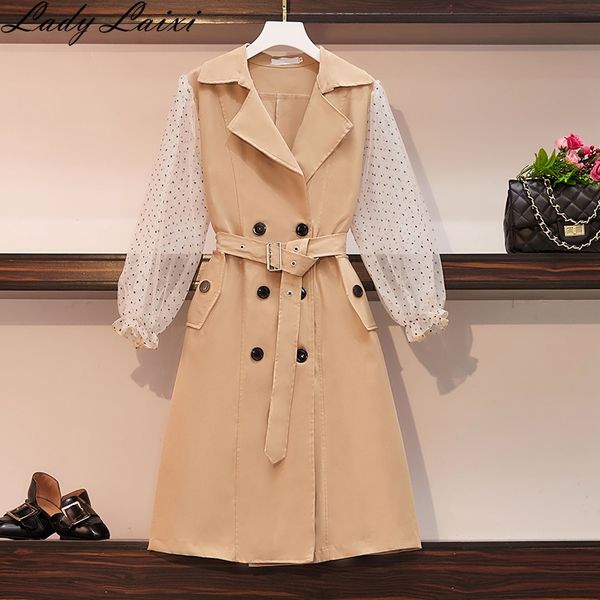 2019 autumn winter patchwork mesh trench coat for women polka dot lantern sleeve high waist lace up women's windbreaker fashion, Tan;black
2019 autumn winter patchwork mesh trench coat for women polka dot lantern sleeve high waist lace up women's windbreaker fashion, Tan;black