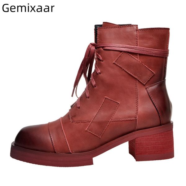 new coming motorcycle boots women round toe high square heel cross lace up footwear side zipper comfy real leather boots woman, Black
new coming motorcycle boots women round toe high square heel cross lace up footwear side zipper comfy real leather boots woman, Black