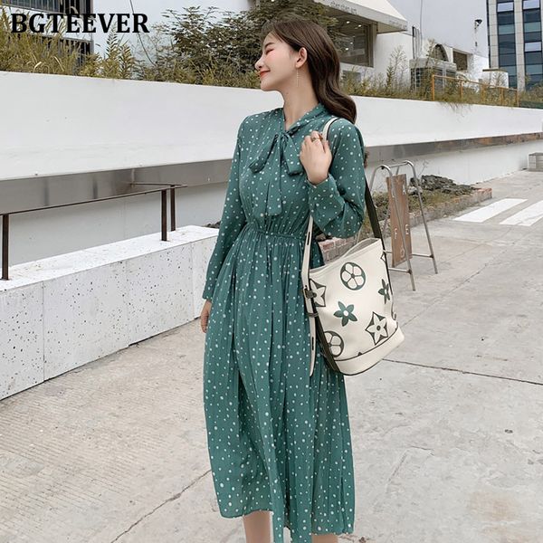 bgteever bow-neck polka dots female dress full sleeve elastic waist chiffon pleated women dress 2019 autumn midi vestidos femme, Black;pink
bgteever bow-neck polka dots female dress full sleeve elastic waist chiffon pleated women dress 2019 autumn midi vestidos femme, Black;pink