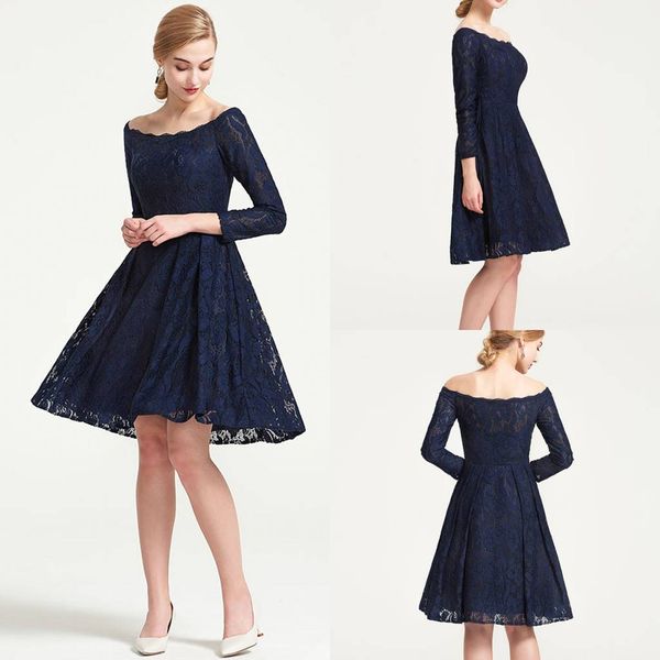 a-line off-the-shoulder 3/4 sleeve knee-length lace formal prom dress with pleated red carpet celebrity dresses elegant mother of the bride, Black
a-line off-the-shoulder 3/4 sleeve knee-length lace formal prom dress with pleated red carpet celebrity dresses elegant mother of the bride, Black