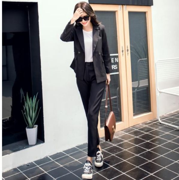 work vintage pant suits 2 piece set for women single breasted striped blazer jacket & trouser office lady suit feminino lm39, White;black
work vintage pant suits 2 piece set for women single breasted striped blazer jacket & trouser office lady suit feminino lm39, White;black