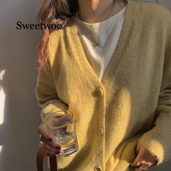 women's knits & tees 2021 spring autumn sweater korean loose solid knitting cardigan long-sleeved v-neck versatile jacket yellow, White
women's knits & tees 2021 spring autumn sweater korean loose solid knitting cardigan long-sleeved v-neck versatile jacket yellow, White