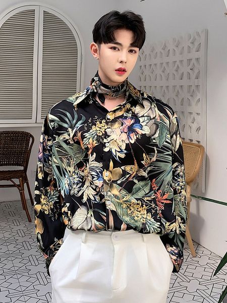 men casual long sleeve flower shirt male fashion male harajuku vintage tie bow dress shirts stage nightclub party clothing, White;black
men casual long sleeve flower shirt male fashion male harajuku vintage tie bow dress shirts stage nightclub party clothing, White;black