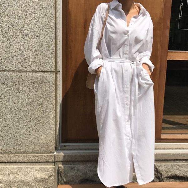 women shirt lapel maxi dress casual simple long sleeve bandage pure color fashion loose long dress summer 2019 robe femme, Black;gray
women shirt lapel maxi dress casual simple long sleeve bandage pure color fashion loose long dress summer 2019 robe femme, Black;gray