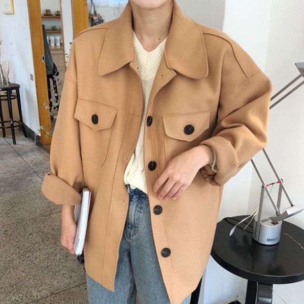 coats female khaki harajuku jacket shirt type woolen loose coat pocket concise outerwear, Black;brown
coats female khaki harajuku jacket shirt type woolen loose coat pocket concise outerwear, Black;brown
