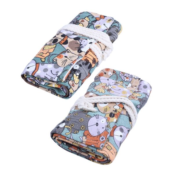 2 pcs big face cat cartoon canvas wrap roll up pencil case pen brush bag, 72 hole & 48 hole
2 pcs big face cat cartoon canvas wrap roll up pencil case pen brush bag, 72 hole & 48 hole
