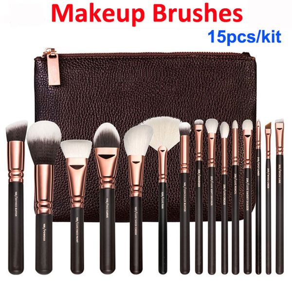 

makeup brushes kit 15pcs rose gold brush + bag professional face and eye shadow make up tools eyeliner powder foundation blending brush set