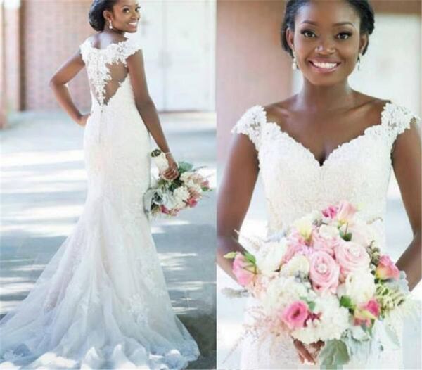 vintage lace mermaid wedding dresses 2019 illusion back bridal gowns custom made african wedding gowns western country bride dress, White
vintage lace mermaid wedding dresses 2019 illusion back bridal gowns custom made african wedding gowns western country bride dress, White