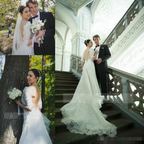 2019 backless mermaid wedding dresses with 1/2 half sleeves lace applique sweep train custom made country wedding bridal gown plus size, White
2019 backless mermaid wedding dresses with 1/2 half sleeves lace applique sweep train custom made country wedding bridal gown plus size, White