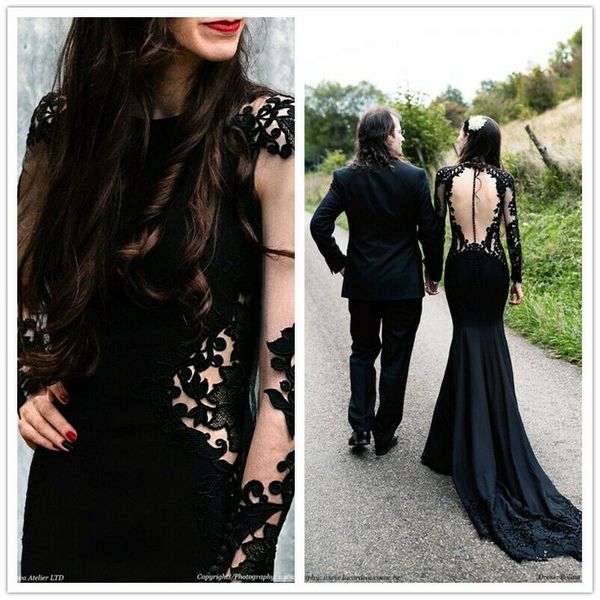 custom made princess satin appliques hollow long illusion sleeve lace black gothic mermaid wedding dress 2019 bridal gowns transparent, White
custom made princess satin appliques hollow long illusion sleeve lace black gothic mermaid wedding dress 2019 bridal gowns transparent, White