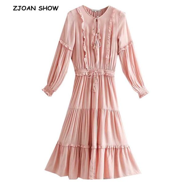 2019 new women bohemian tassel lacing up bow o neck stitching wood ear ruffles dress pink lantern long sleeve mid long dresses, Black;gray
2019 new women bohemian tassel lacing up bow o neck stitching wood ear ruffles dress pink lantern long sleeve mid long dresses, Black;gray