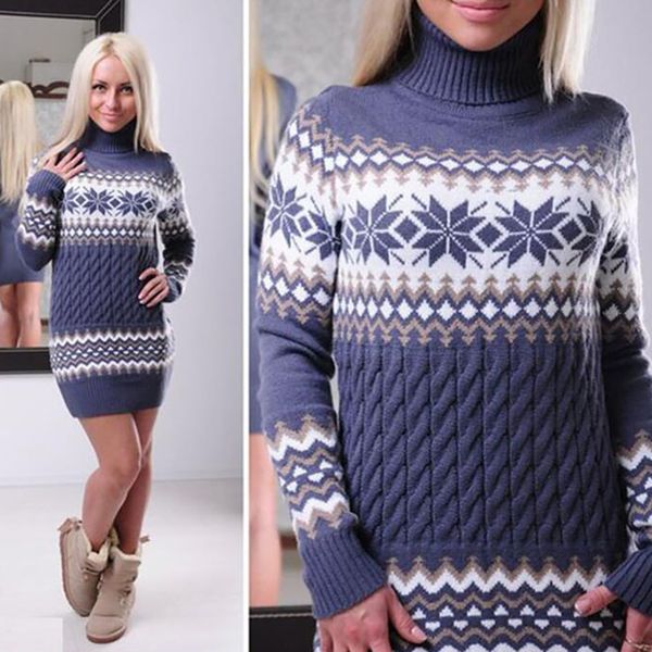 long section women's high-neck autumn and winter print soft sweater style knitting slim comfortable dress, White;black
long section women's high-neck autumn and winter print soft sweater style knitting slim comfortable dress, White;black