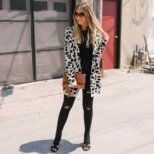 2018 autumn winter women long open stitch knitted cardigan long sleeve leopard print sweater cardigan, White
2018 autumn winter women long open stitch knitted cardigan long sleeve leopard print sweater cardigan, White