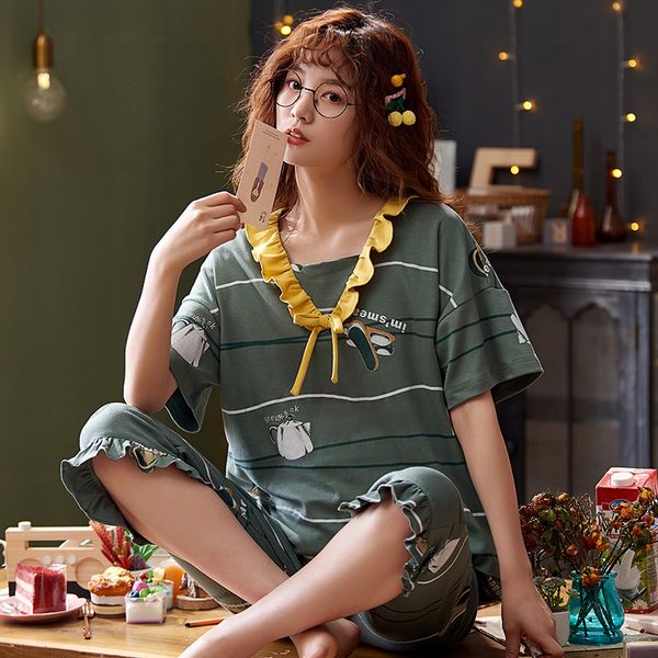 women's sleepwear summer short sleeve 2 pcs pajama set soft 100% cotton thin casual home wear suit, Black;red
women's sleepwear summer short sleeve 2 pcs pajama set soft 100% cotton thin casual home wear suit, Black;red