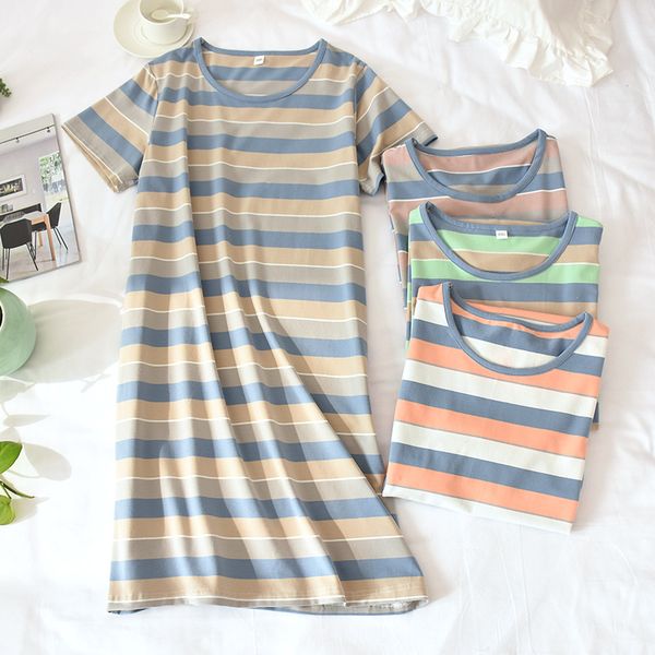 women's korean-style knitted color stripe nightgowns summer cotton short-sleeved nightdress thin section breathable home dresses, Black;red
women's korean-style knitted color stripe nightgowns summer cotton short-sleeved nightdress thin section breathable home dresses, Black;red