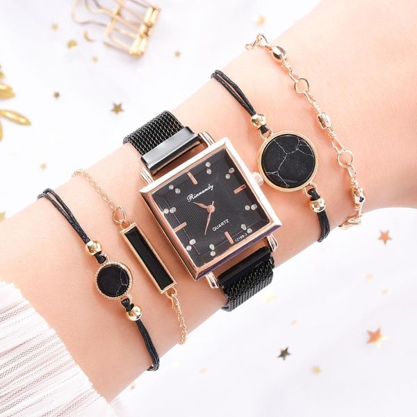 new style 5pcs women watch set magnet rhinestone square watch ladies dress quartz wristwatch bracelet black clock relogio, Slivery;brown
new style 5pcs women watch set magnet rhinestone square watch ladies dress quartz wristwatch bracelet black clock relogio, Slivery;brown