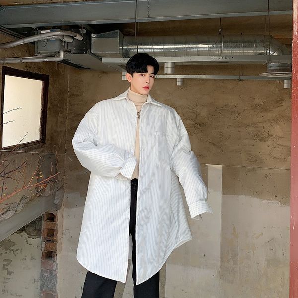 men winter padded cotton long casual stripe shirt style jacket overcoat male streetwear hip hop loose parkas coat outerwear, White;black
men winter padded cotton long casual stripe shirt style jacket overcoat male streetwear hip hop loose parkas coat outerwear, White;black