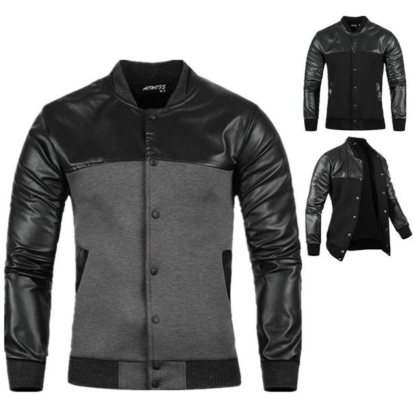 solid color designer мужские куртки ворота стойки pu шить куртки тонкий вскользь с длинным рукавом мужская верхняя одежда, Black;brown 
solid color designer мужские куртки ворота стойки pu шить куртки тонкий вскользь с длинным рукавом мужская верхняя одежда, Black;brown