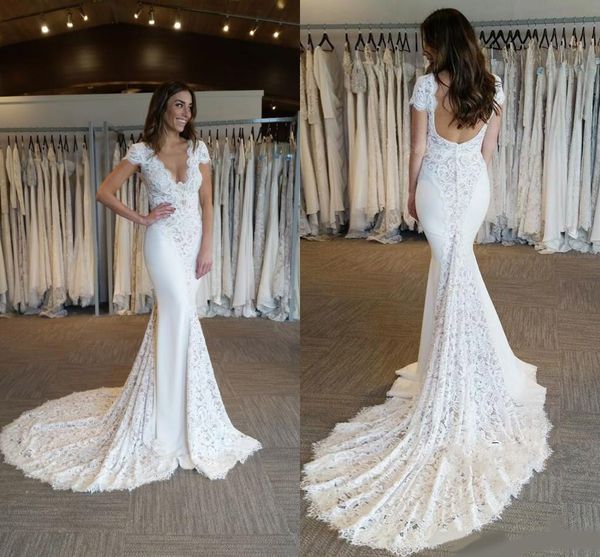 2020 latest short sleeve v-neck lace mermaid wedding dresses zipper back chapel train bridal wedding gowns bride dresses, White
2020 latest short sleeve v-neck lace mermaid wedding dresses zipper back chapel train bridal wedding gowns bride dresses, White