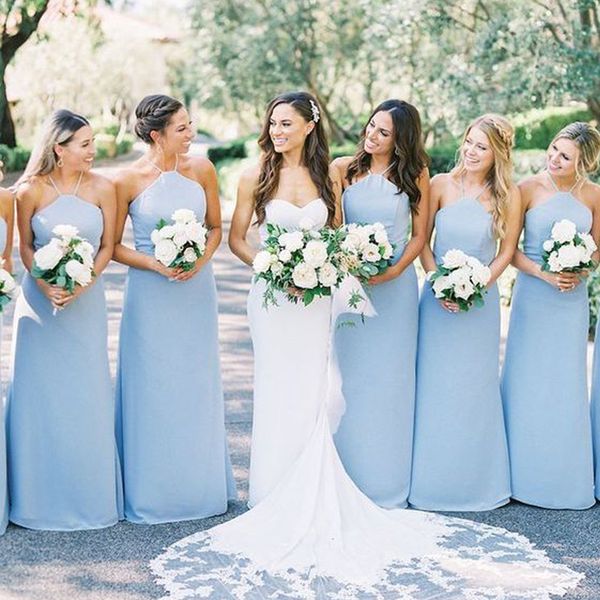long bridesmaid dress halter neck sleeveless light sky blue country style wedding party maid of honor gowns, White;pink
long bridesmaid dress halter neck sleeveless light sky blue country style wedding party maid of honor gowns, White;pink