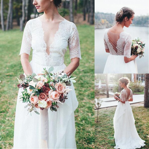 romantic bohemian deep v neck wedding dresses backless half sleeves country boho chiffon bridal gowns plus size a line wedding dress, White
romantic bohemian deep v neck wedding dresses backless half sleeves country boho chiffon bridal gowns plus size a line wedding dress, White