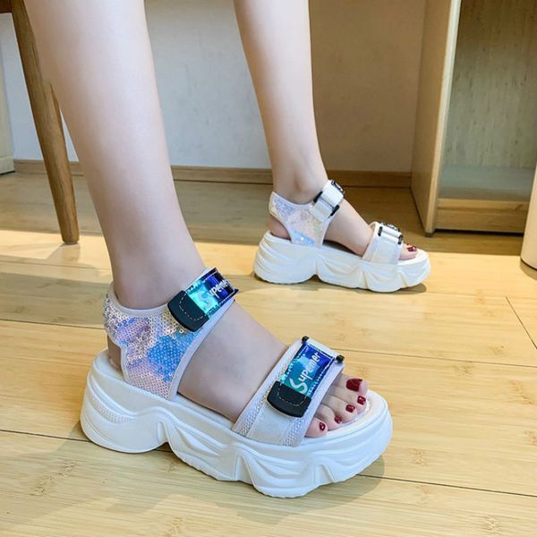 hkxn 2020 new summer women's bright leather charm sandals platform hollow open toe casual beach sandals t02, Black
hkxn 2020 new summer women's bright leather charm sandals platform hollow open toe casual beach sandals t02, Black