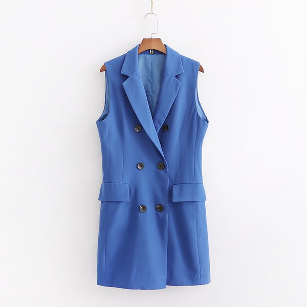 women elegant long vest double breast waist coat sleeveless pockets decorate outwear office wear stylish blue top, Black;white
women elegant long vest double breast waist coat sleeveless pockets decorate outwear office wear stylish blue top, Black;white