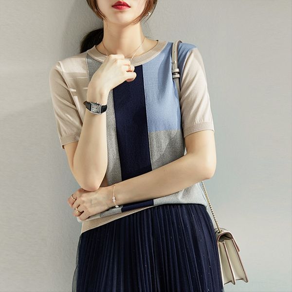 2020 summer clothes ice silk short-sleeved t- clothing knitwear t-shirt knitted shirt women's thin color matching knitwear loose half-s, White
2020 summer clothes ice silk short-sleeved t- clothing knitwear t-shirt knitted shirt women's thin color matching knitwear loose half-s, White