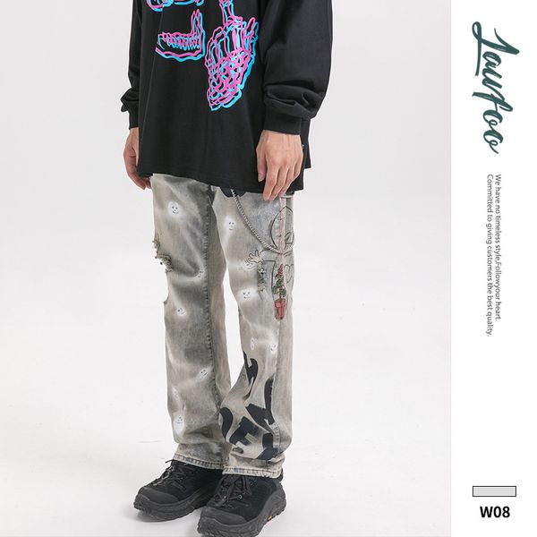 lawfoo origional national trends high street spraying printed with holes retro 19 autumn and winter new style men's jeans trouse, Blue
lawfoo origional national trends high street spraying printed with holes retro 19 autumn and winter new style men's jeans trouse, Blue